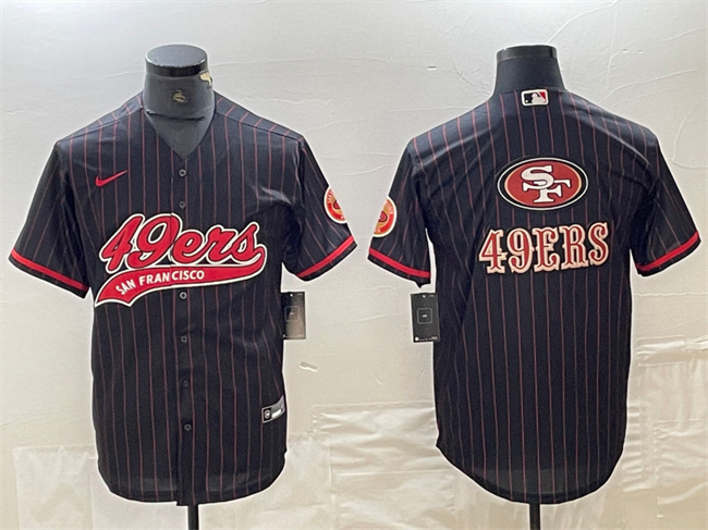 Men's San Francisco 49ers Black Team Big Logo With Patch Cool Base Stitched Baseball Jersey Men's San Francisco 49ers Black Team Big Logo With Patch Cool Base Stitched Baseball Jersey